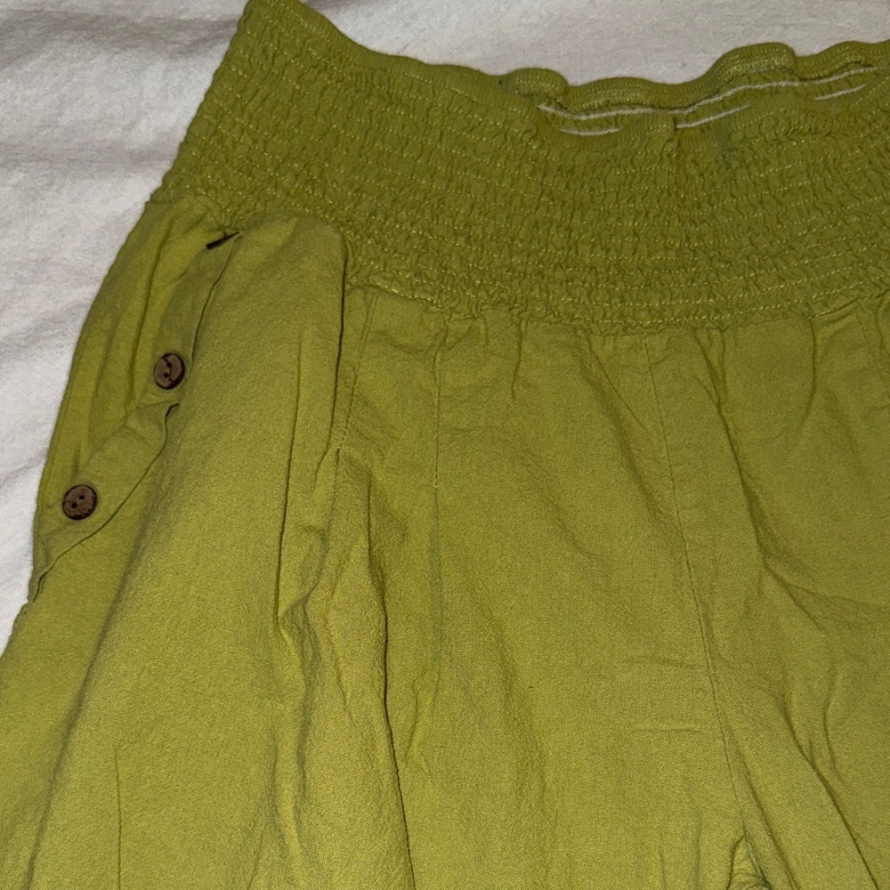 Cotton: boho Green Wide-Leg Pants. Stretch waistband Sz M - Picture 4 of 8